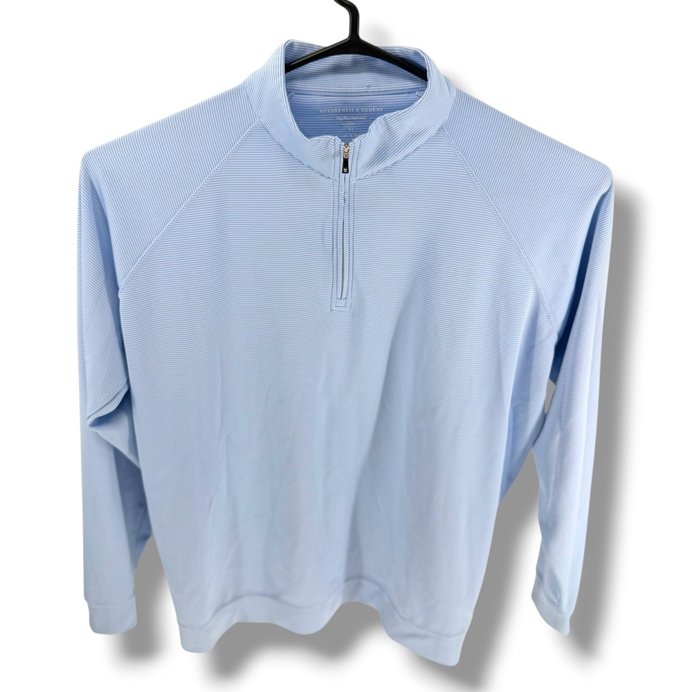 Holderness Bourne Somerville Quarter Zip Pullover Mens XL Blue Stripe Golf Prep